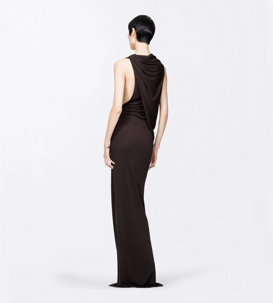 CREPE JERSEY ASYMMETRIC DRAPED EVENING DRESS