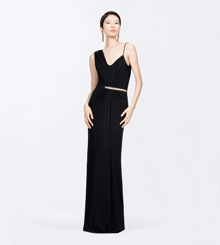 CREPE JERSEY ASYMMETRIC DRAPED EVENING DRESS