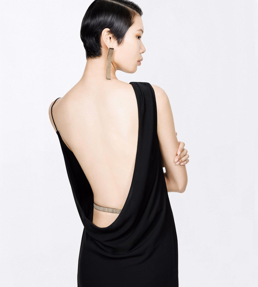CREPE JERSEY ASYMMETRIC DRAPED EVENING DRESS