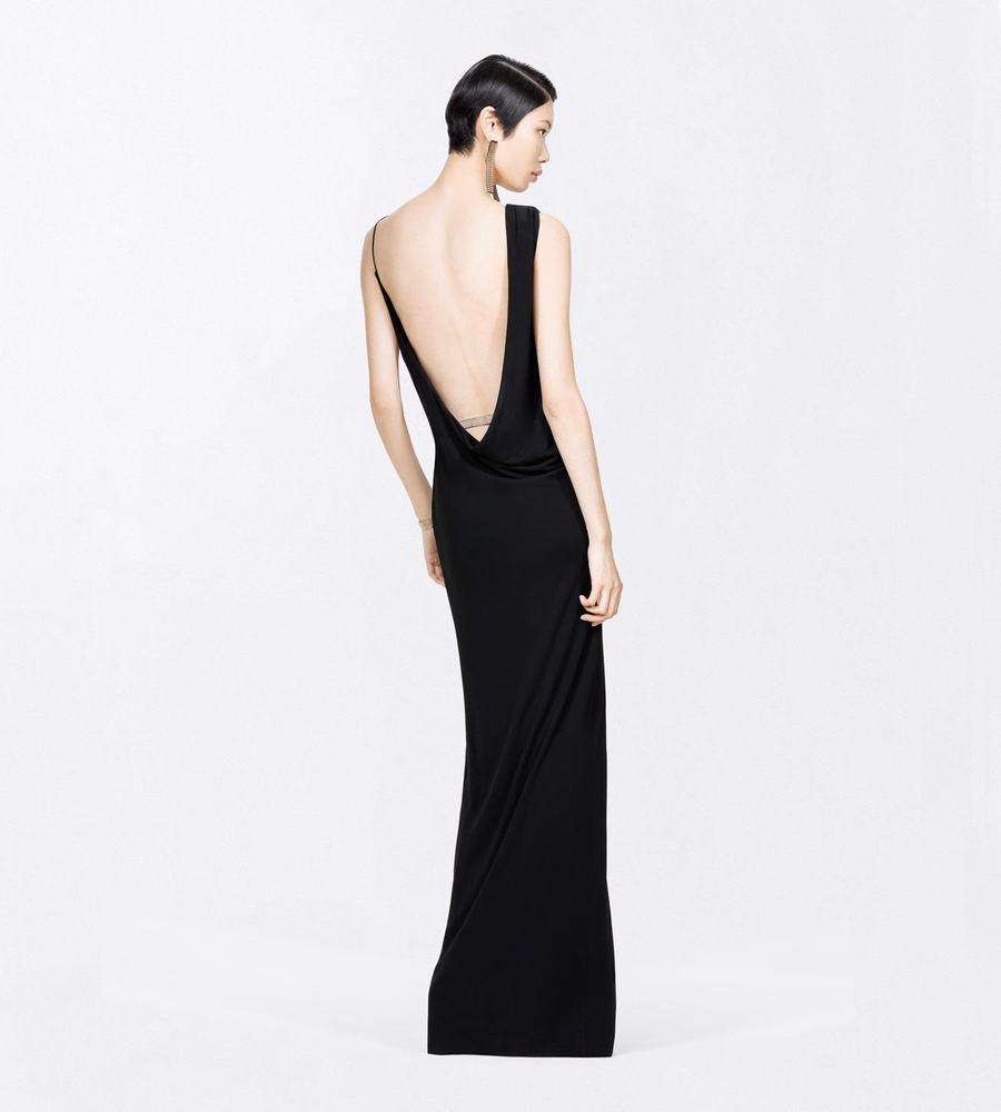 CREPE JERSEY ASYMMETRIC DRAPED EVENING DRESS