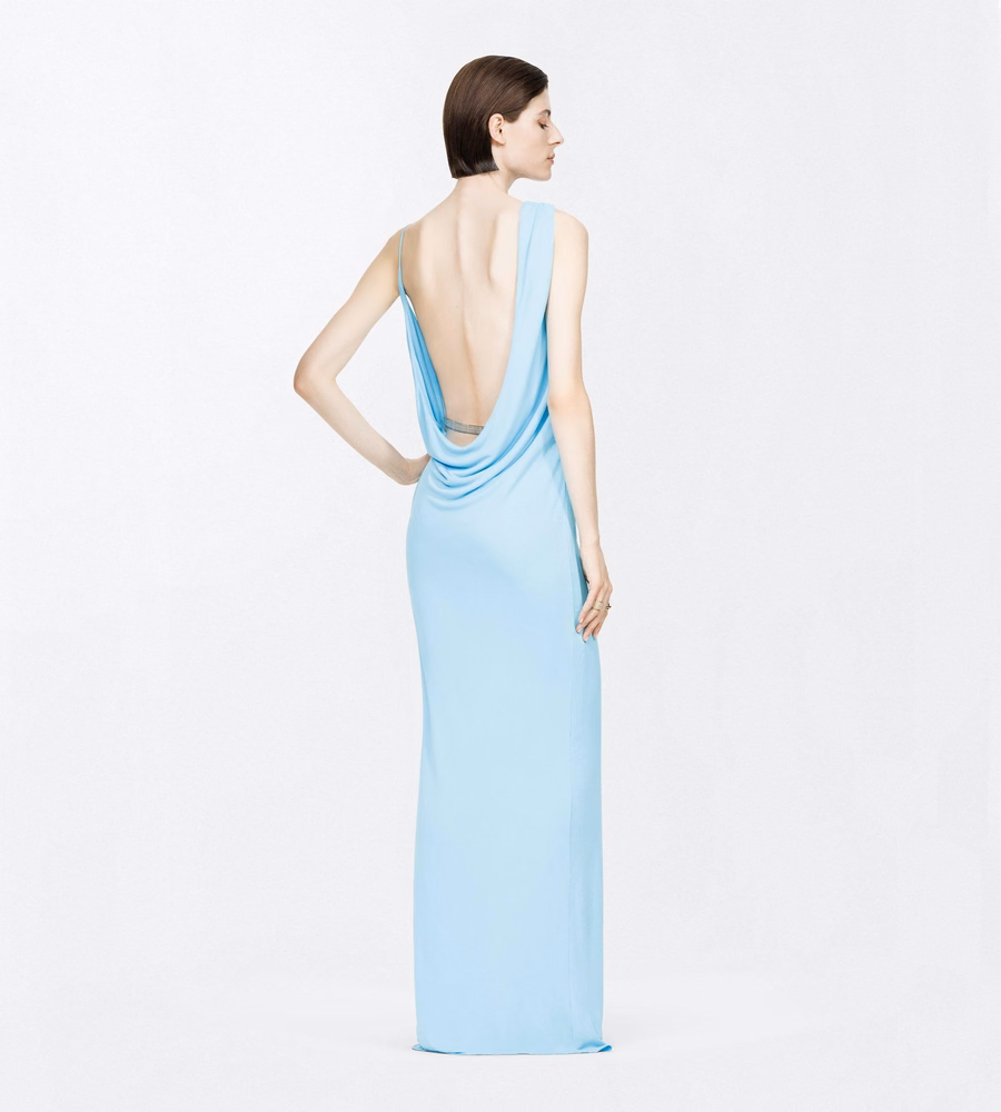 CREPE JERSEY ASYMMETRIC DRAPED EVENING DRESS