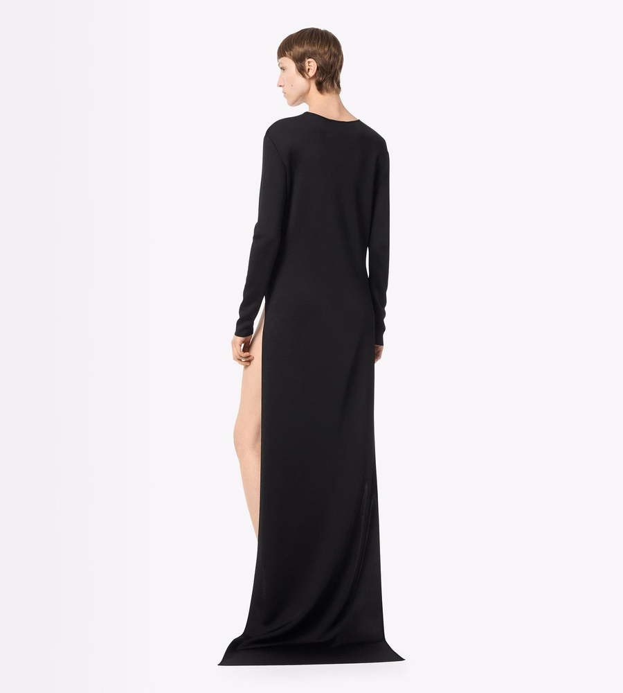 FINE KNIT CREWNECK EVENING DRESS WITH HIGH LEG SIDE SLASHES