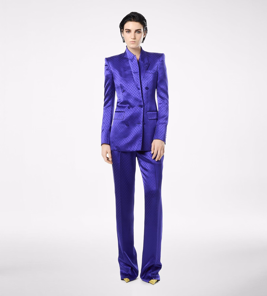 POLKA DOT JACQUARD DOUBLE BREASTED PEAK LAPEL JACKET