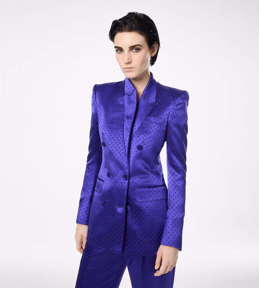 POLKA DOT JACQUARD DOUBLE BREASTED PEAK LAPEL JACKET