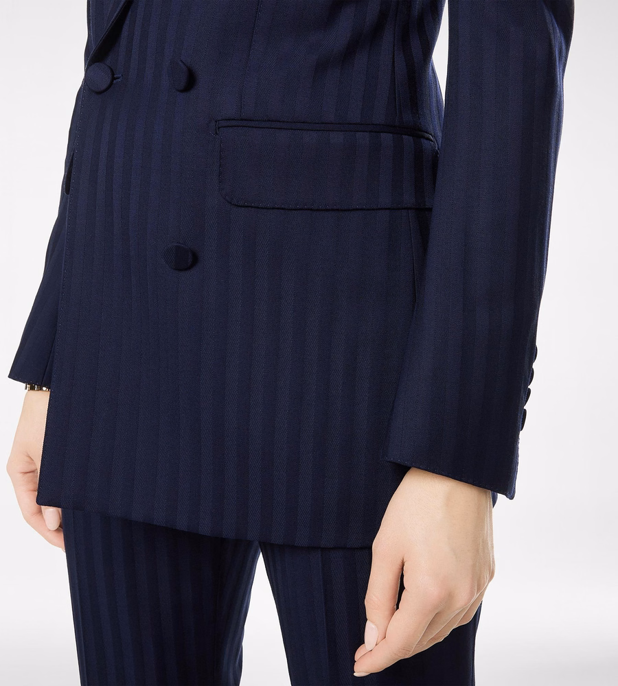 TONAL STRIPE VIRGIN WOOL DOUBLE BREASTED PEAK LAPEL JACKET