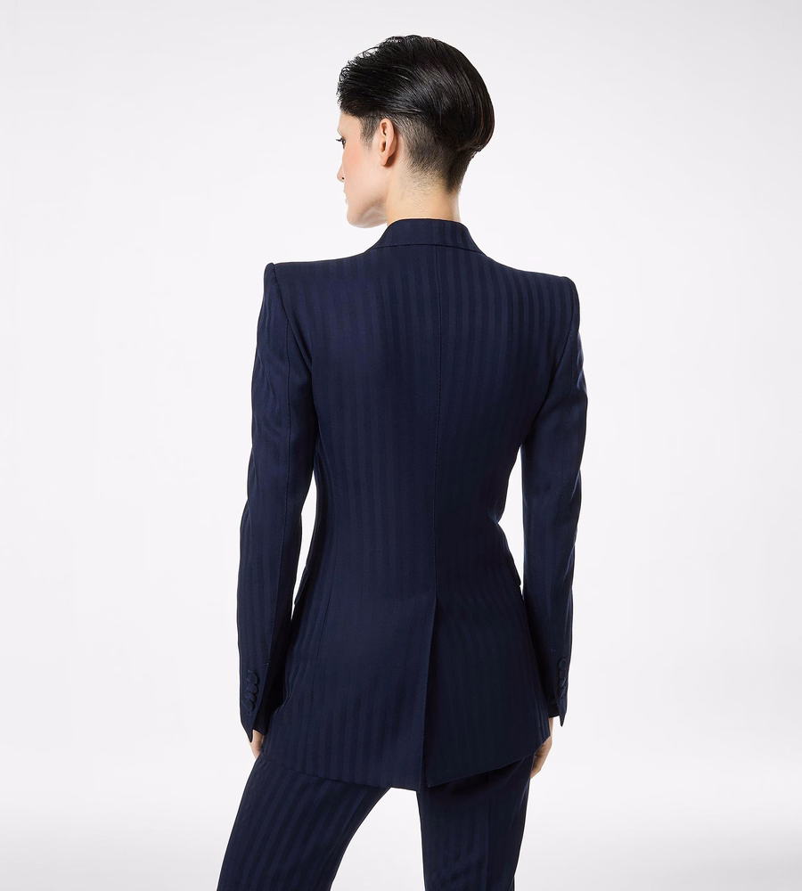 TONAL STRIPE VIRGIN WOOL DOUBLE BREASTED PEAK LAPEL JACKET
