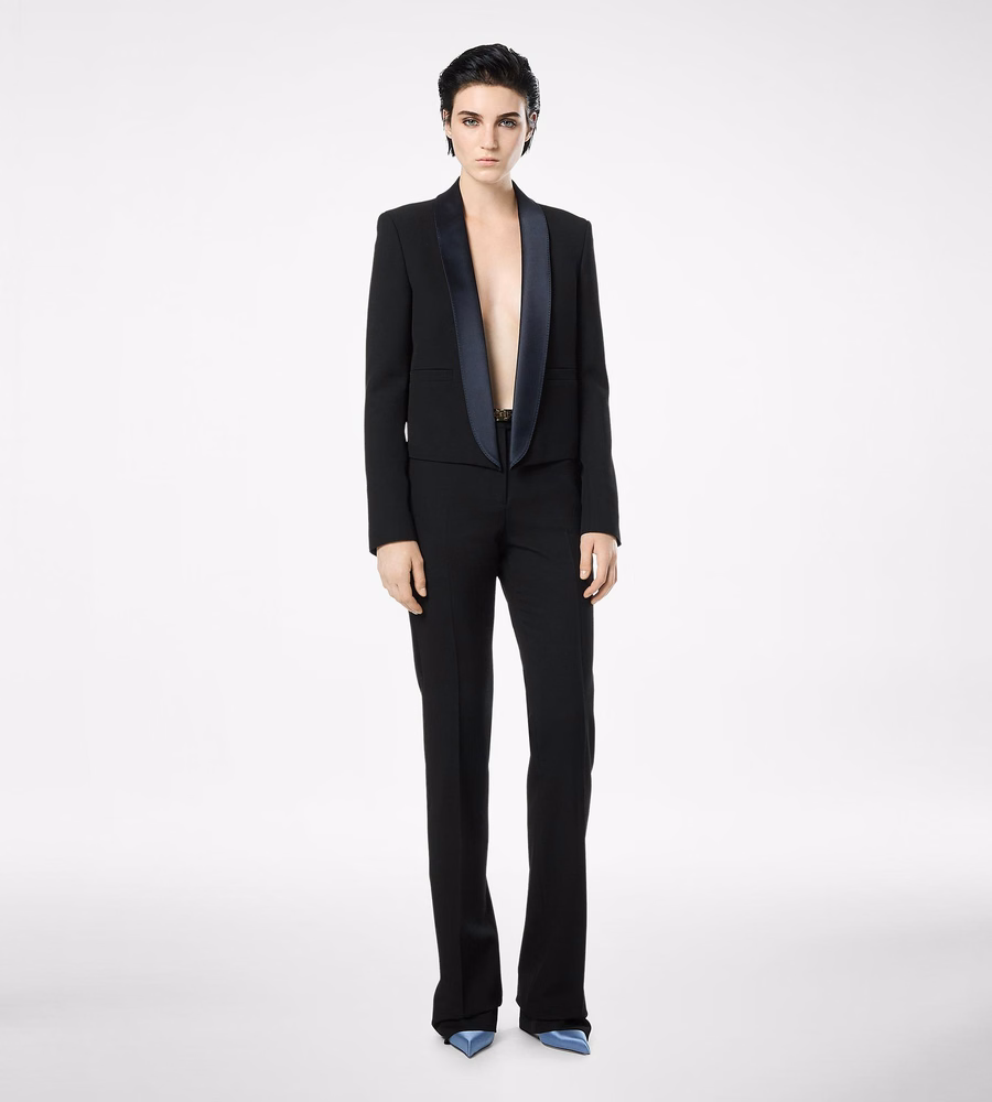 BI-COLOR SINGLE BREASTED SHAWL LAPEL CROPPED TUXEDO JACKET