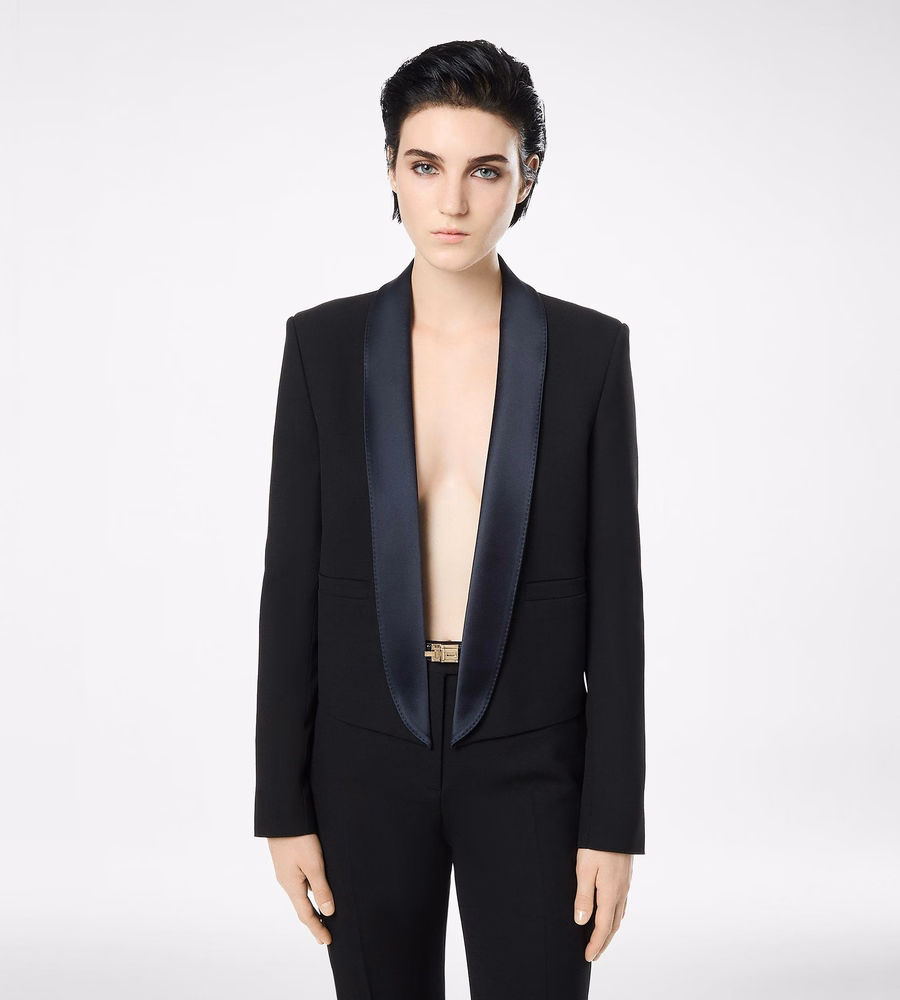 BI-COLOR SINGLE BREASTED SHAWL LAPEL CROPPED TUXEDO JACKET