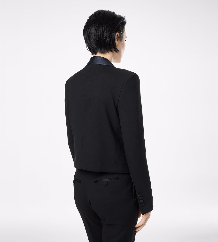 BI-COLOR SINGLE BREASTED SHAWL LAPEL CROPPED TUXEDO JACKET