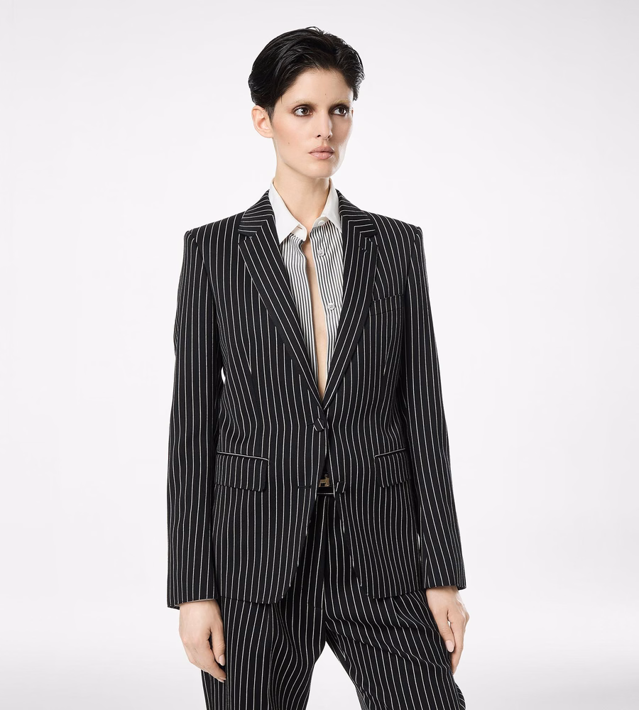 STRIPED WOOL COTTON BARATHEA SINGLE BREASTED JACKET