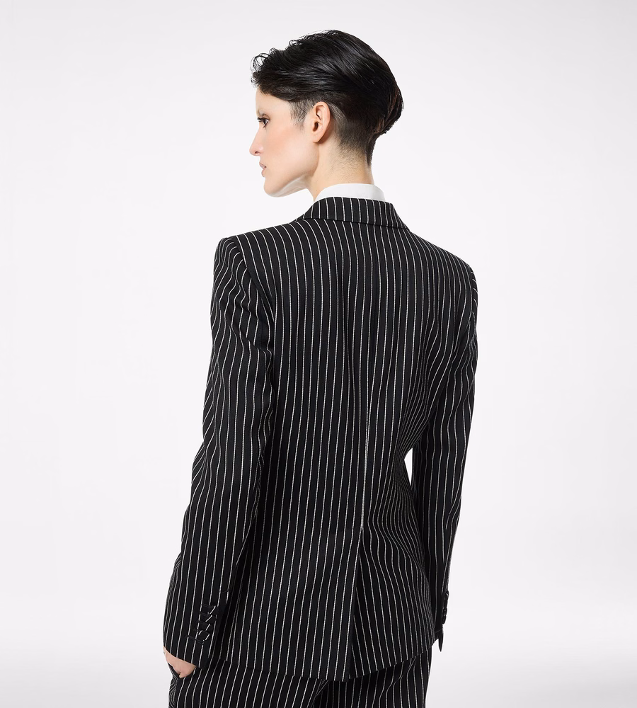 STRIPED WOOL COTTON BARATHEA SINGLE BREASTED JACKET