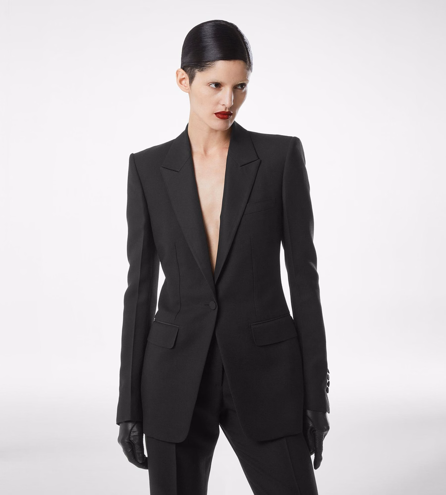 WOOL SILK BLEND SINGLE BREASTED TUXEDO JACKET