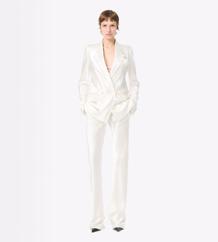 DOUBLE BREASTED PEAK LAPEL BIAS TINY POLKA DOT JACKET