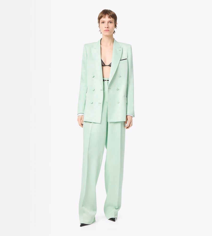 DOUBLE BREASTED PEAK LAPEL JACKET HEAVY SILK TWILL