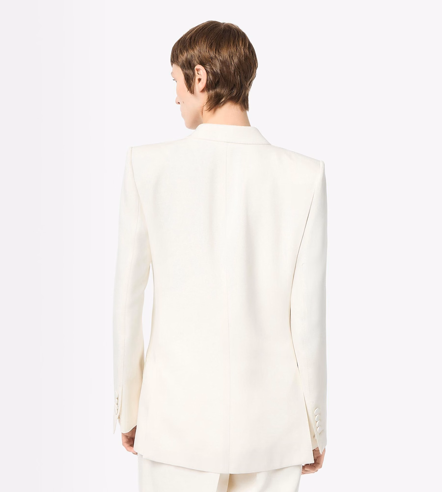 DOUBLE BREASTED PEAK LAPEL HEAVY SILK TWILL JACKET