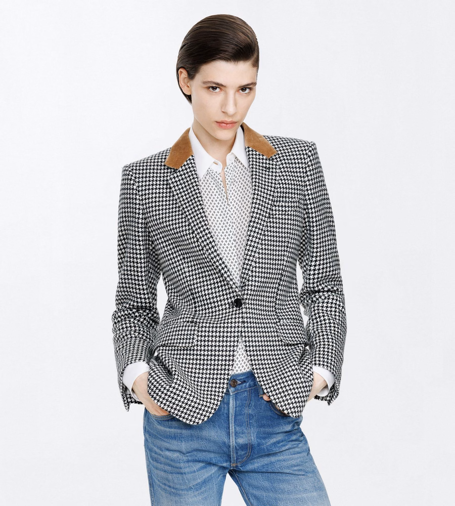 CASHMERE PIED DE POULE SINGLE BREASTED BOYFRIEND JACKET