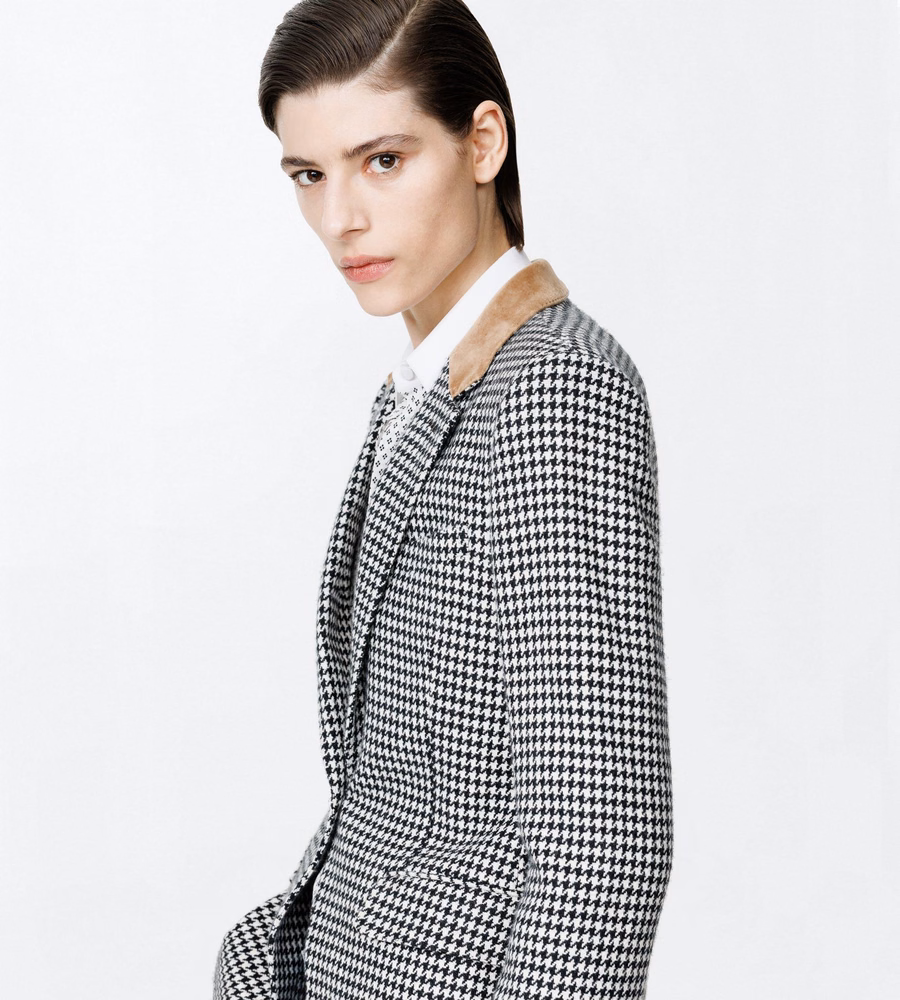 CASHMERE PIED DE POULE SINGLE BREASTED BOYFRIEND JACKET