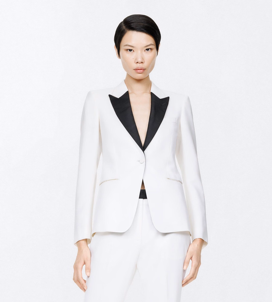 SHARP GRAIN DE POUDRE SINGLE BREASTED TUXEDO BOYFRIEND JACKET