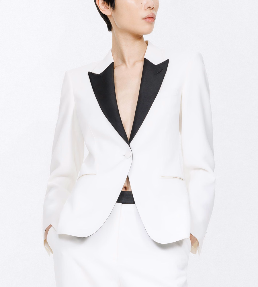 SHARP GRAIN DE POUDRE SINGLE BREASTED TUXEDO BOYFRIEND JACKET