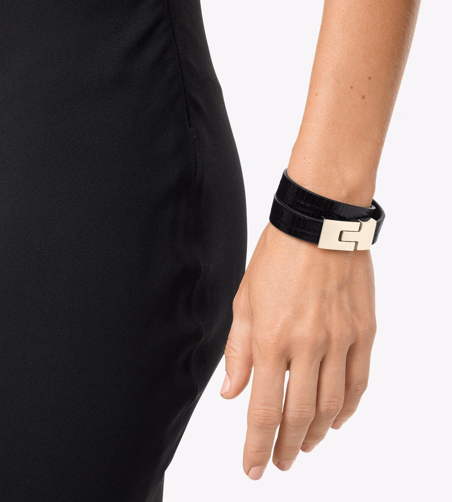 TEJUS-EFFECT PRINTED LEATHER INTERLOCK T BRACELET