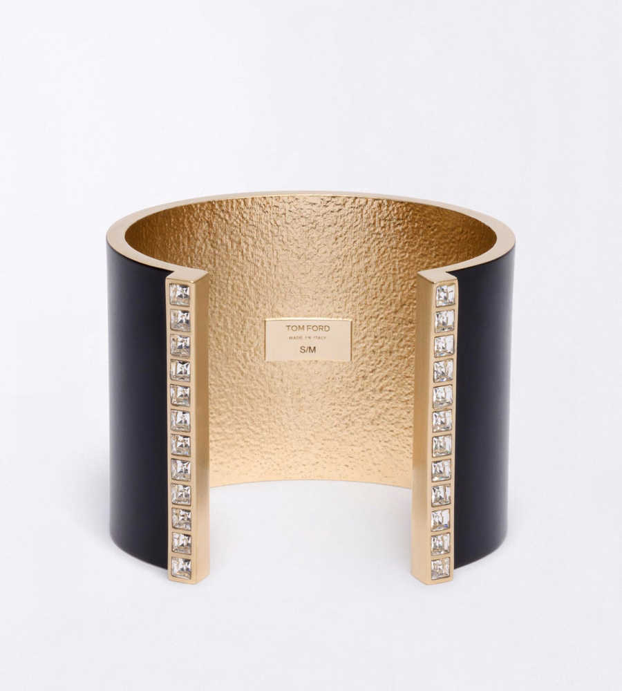 MATTE LACQUERED BRASS AND CRYSTAL STONES FERA CUFF
