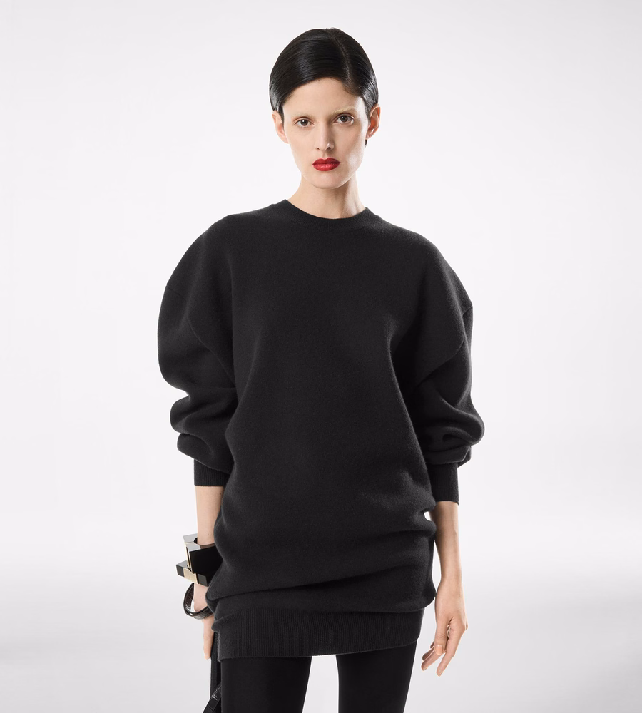 SCULPTURAL WOOL CASHMERE SWEATSHIRT MINI DRESS