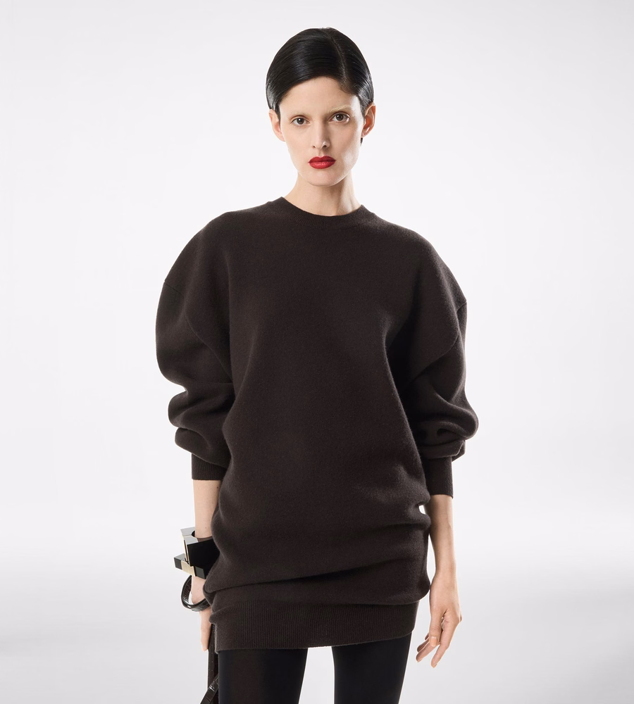 SCULPTURAL WOOL CASHMERE SWEATSHIRT MINI DRESS