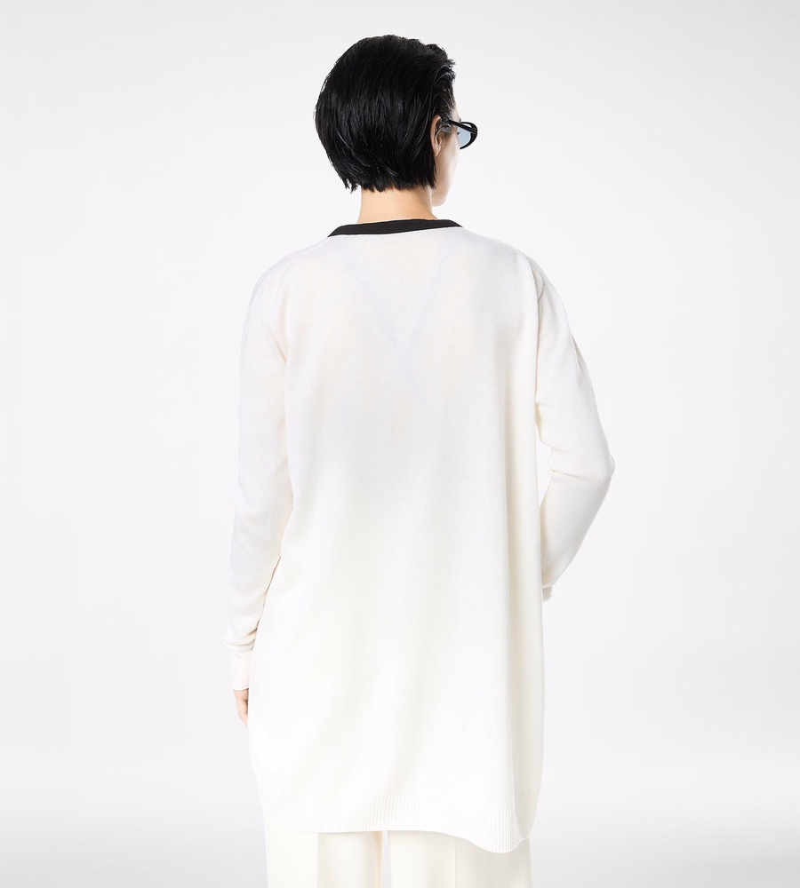 MERINO PIQUE MID-LENGTH OPEN CARDIGAN WITH SATIN TRIMS