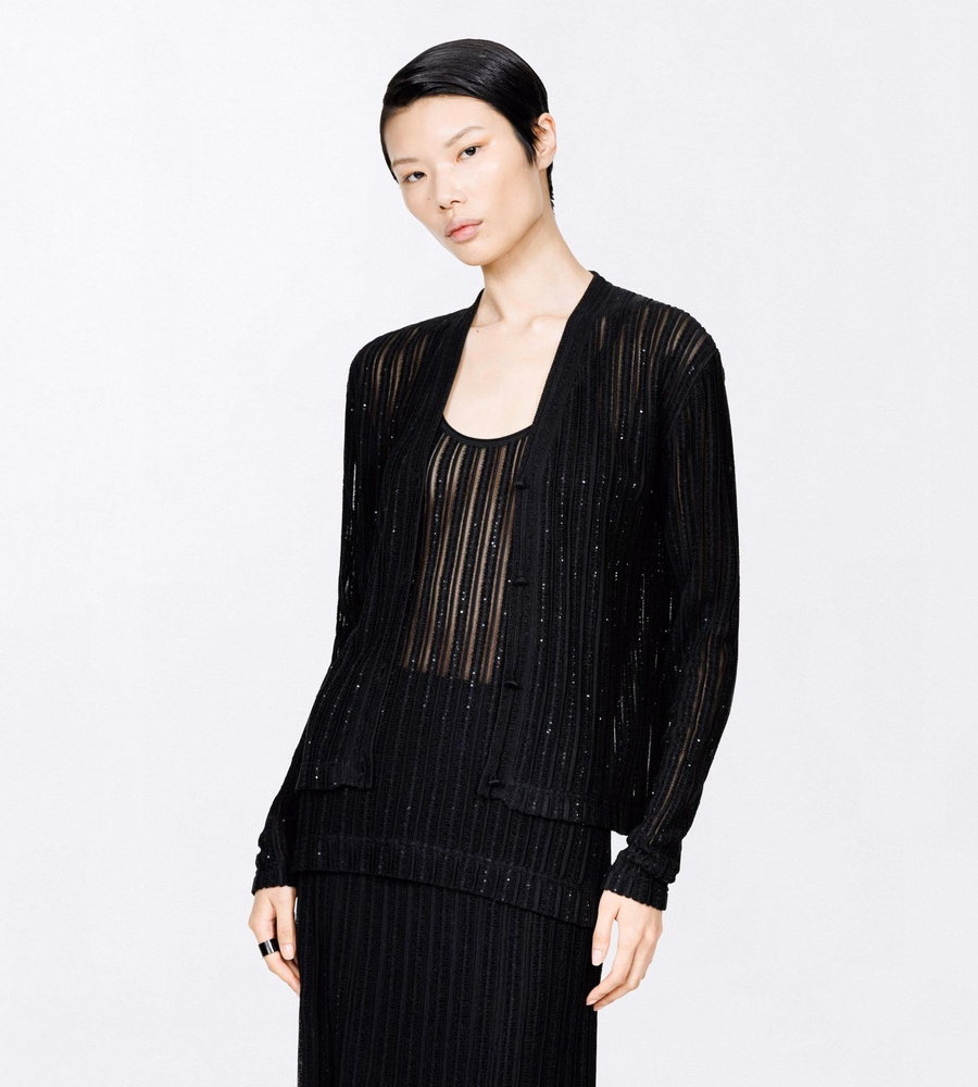 SHEER VELVET WITH MICRO SEQUINS RELAXED EVENING CARDIGAN