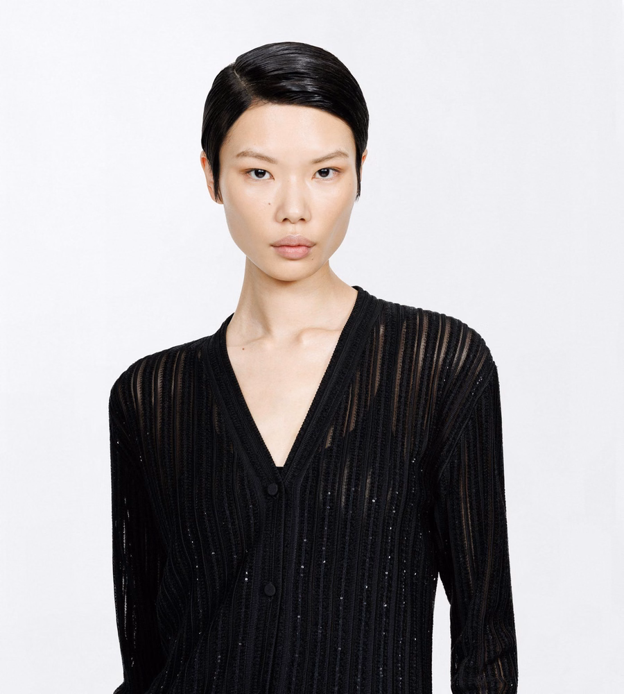 SHEER VELVET WITH MICRO SEQUINS RELAXED EVENING CARDIGAN