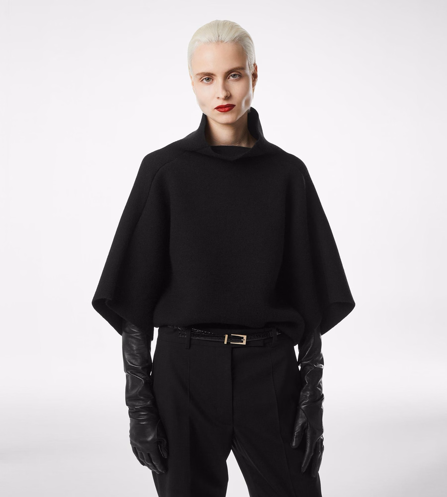 ULTRAFINE CASHMERE BLEND FUNNEL NECK SCULPTURAL T-SHIRT