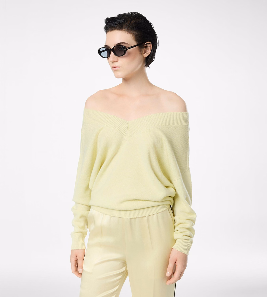 CASHMERE OFF THE SHOULDER V-NECK KNIT