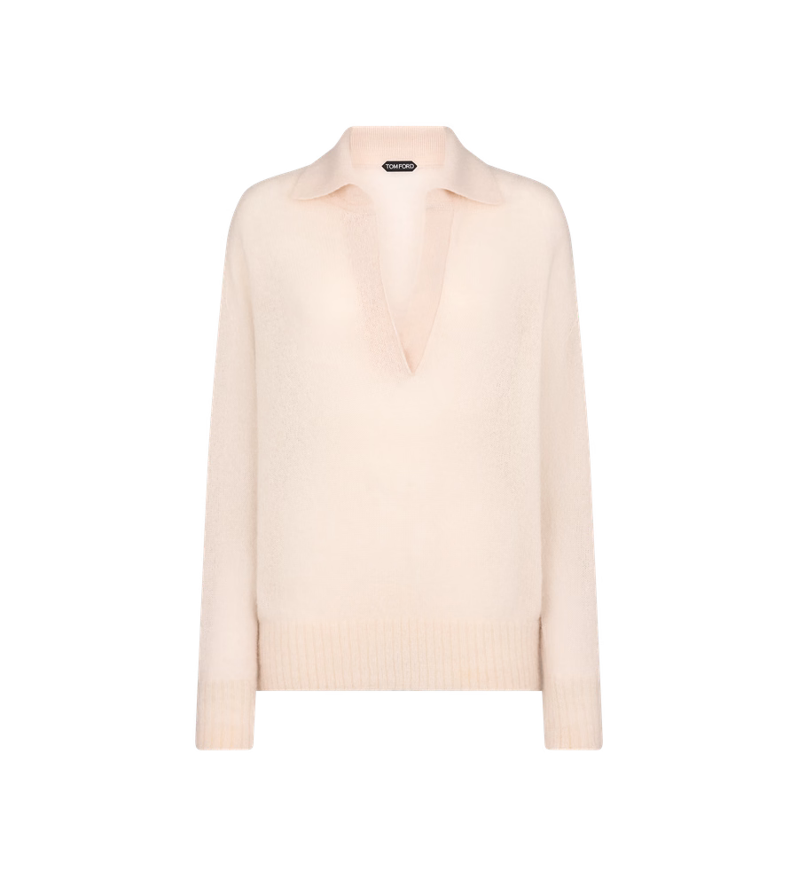 ULTRASOFT CASHMERE SILK OVERSIZED OPEN POLO COLLAR KNIT