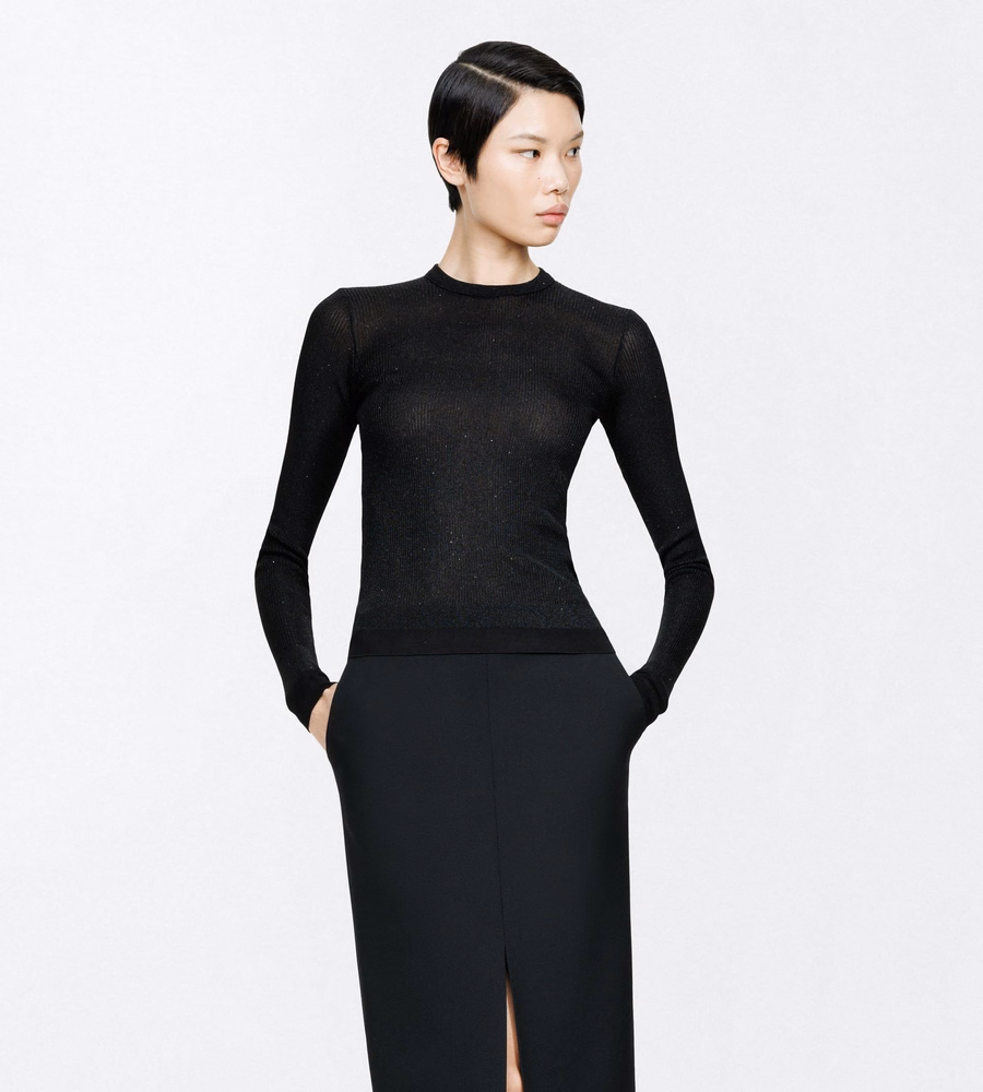 LUREX VISCOSE RIB WITH MICRO SEQUINS LONG SLEEVE CREWNECK