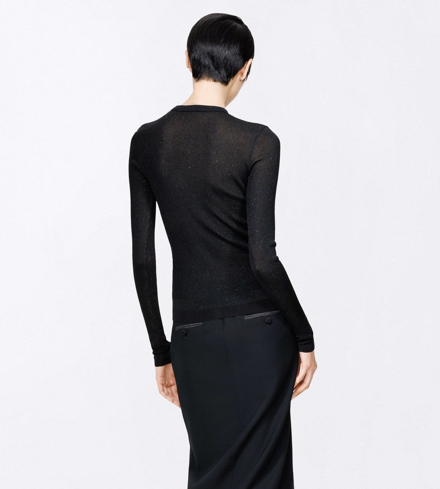 LUREX VISCOSE RIB WITH MICRO SEQUINS LONG SLEEVE CREWNECK