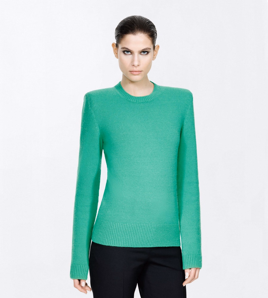 COTTON CASHMERE CREWNECK KNIT WITH STRUCTURED SHOULDERS