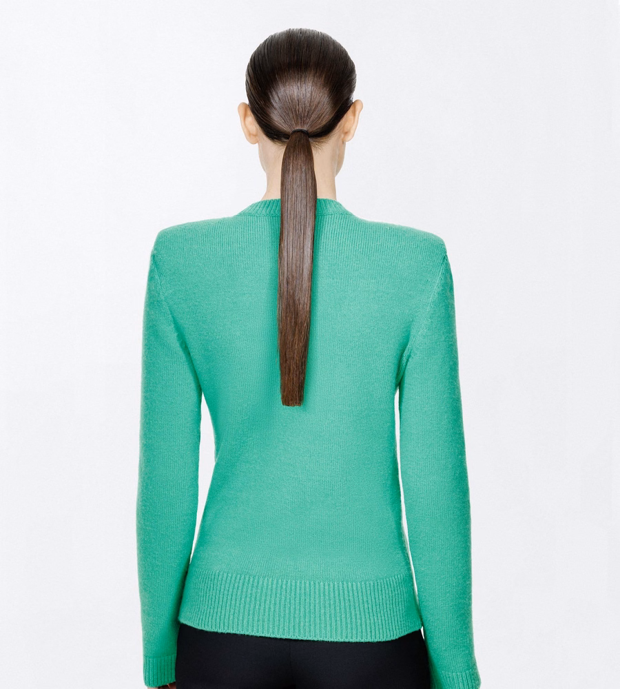 COTTON CASHMERE CREWNECK KNIT WITH STRUCTURED SHOULDERS