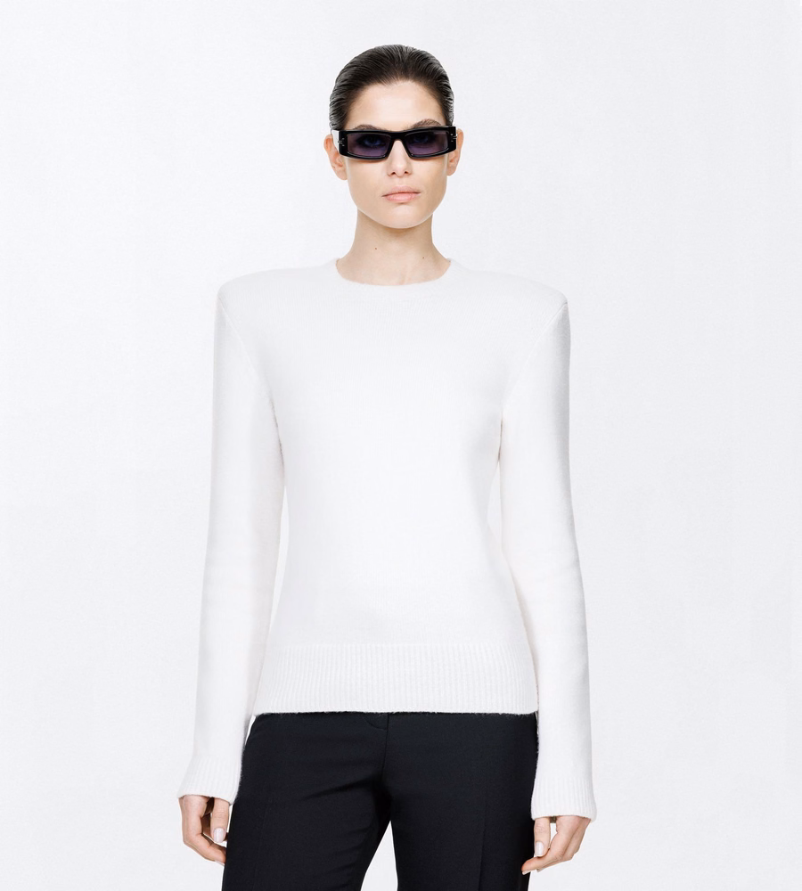 COTTON CASHMERE CREWNECK KNIT WITH STRUCTURED SHOULDERS