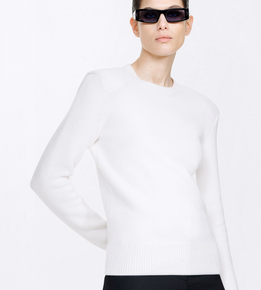 COTTON CASHMERE CREWNECK KNIT WITH STRUCTURED SHOULDERS