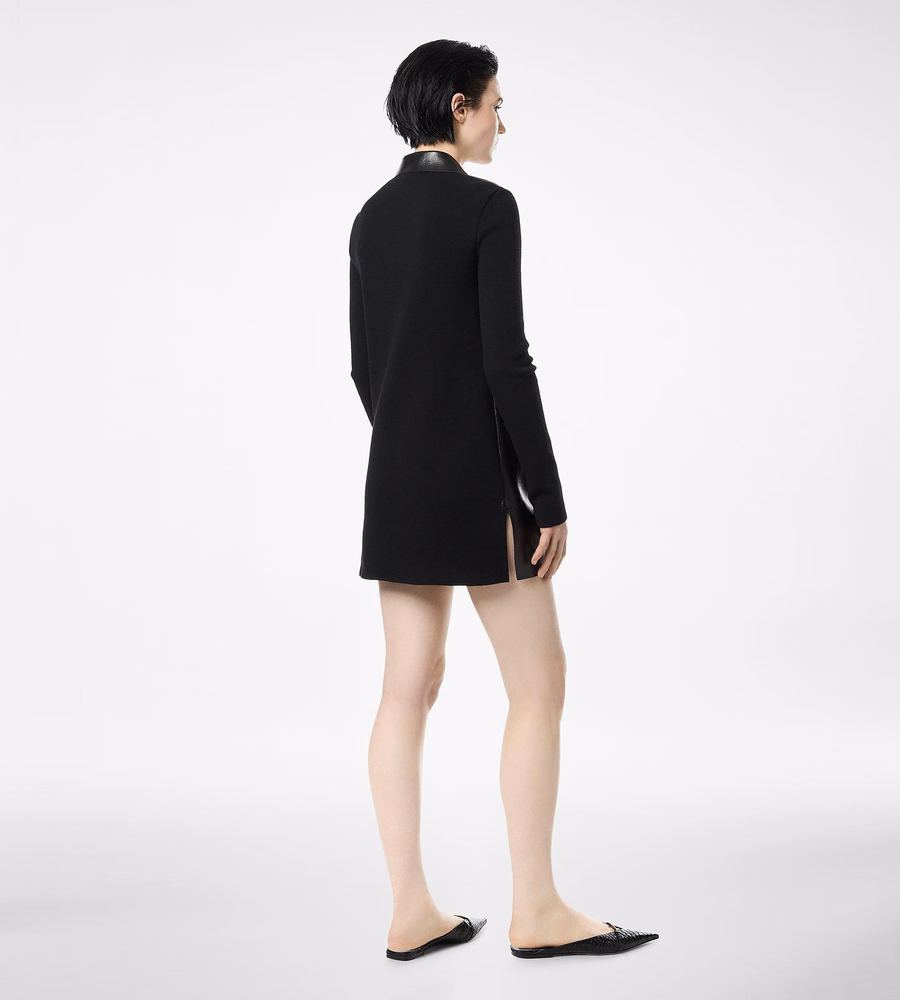 LEATHER AND WOOL BLEND KNIT POLO MINI DRESS