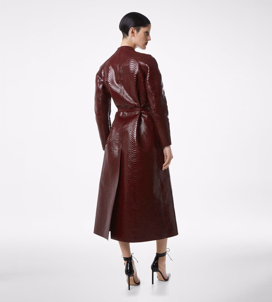 PRINTED LEATHER AND WASHED DUCHESSE BIKER COAT