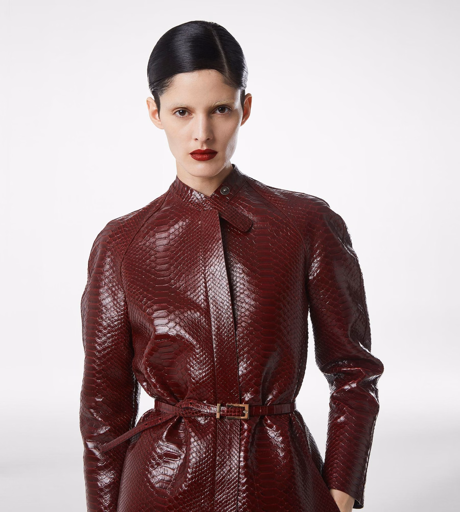 PRINTED LEATHER AND WASHED DUCHESSE BIKER COAT