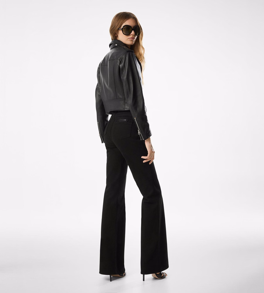 SHINY PLONGE LEATHER BIKER JACKET