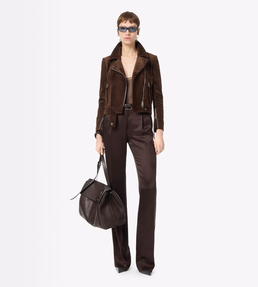 SUEDE BIKER JACKET WITH T-TRIM