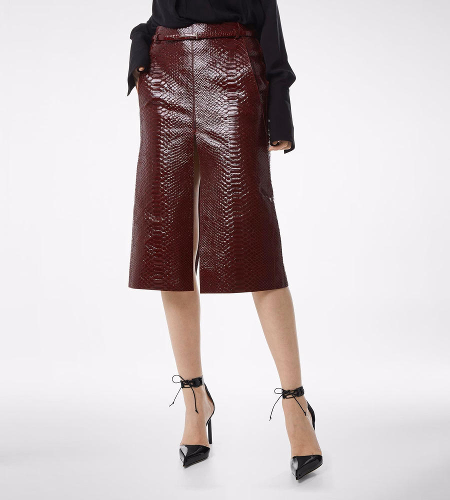 SEMI SHINY PRINTED CALF LEATHER SKIRT