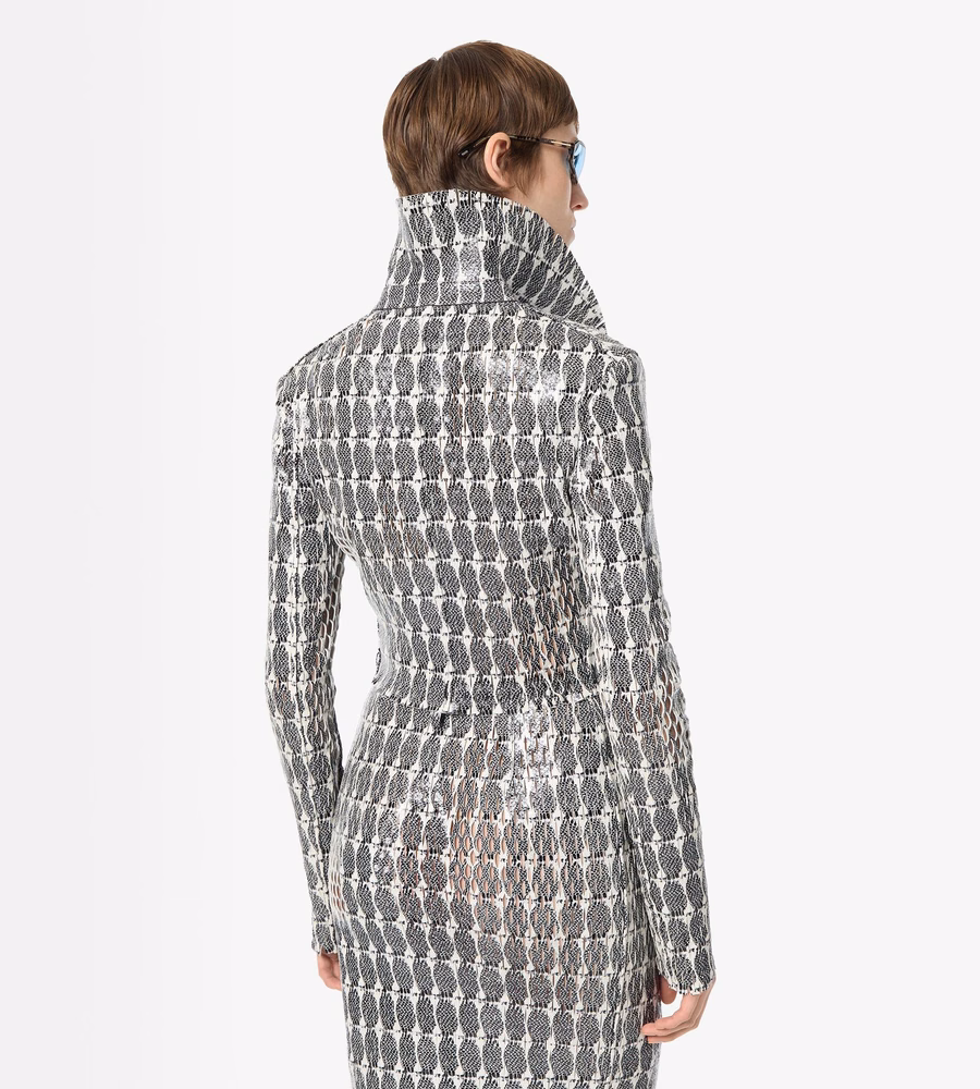PRINTED PERFORATED LEATHER DOUBLE BREASTED JACKET