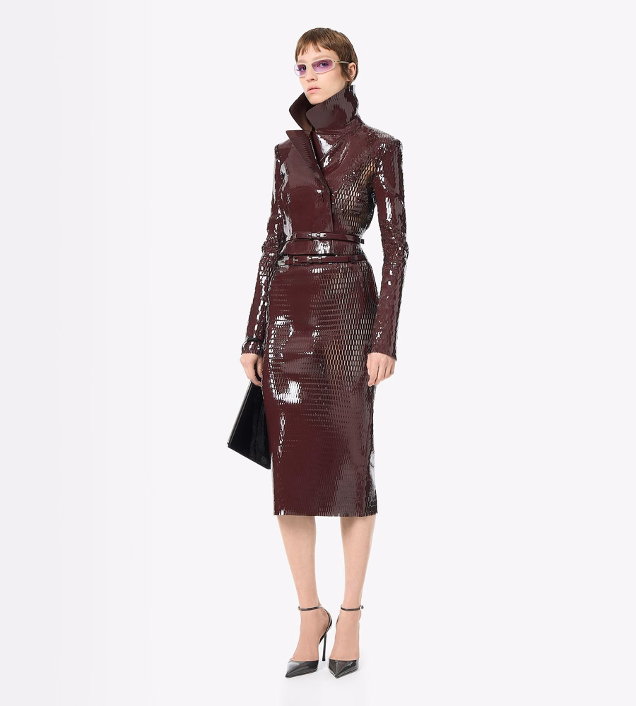 PERFORATED PATENT CALF LEATHER DOUBLE BREASTED JACKET