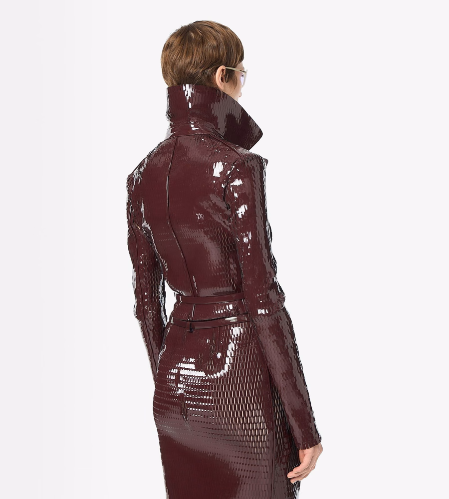PERFORATED PATENT CALF LEATHER DOUBLE BREASTED JACKET