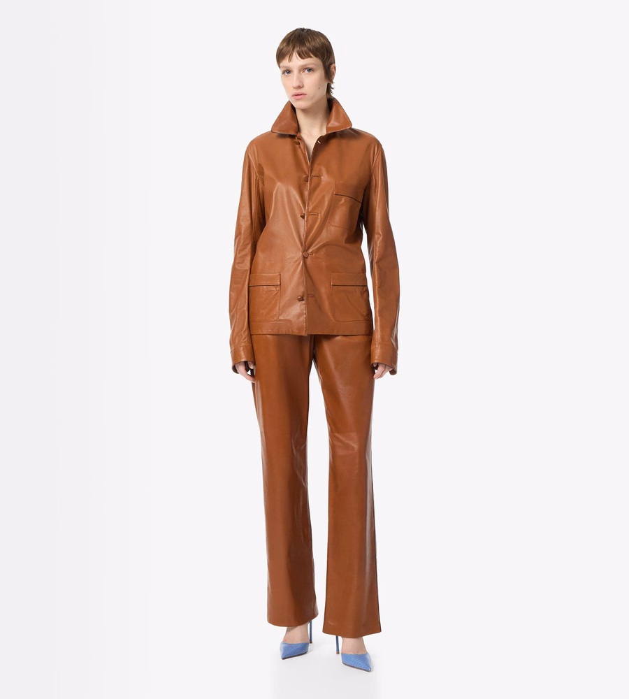 LIGHTWEIGHT GUANTERIA LEATHER PAJAMA PANTS WITH PIPING