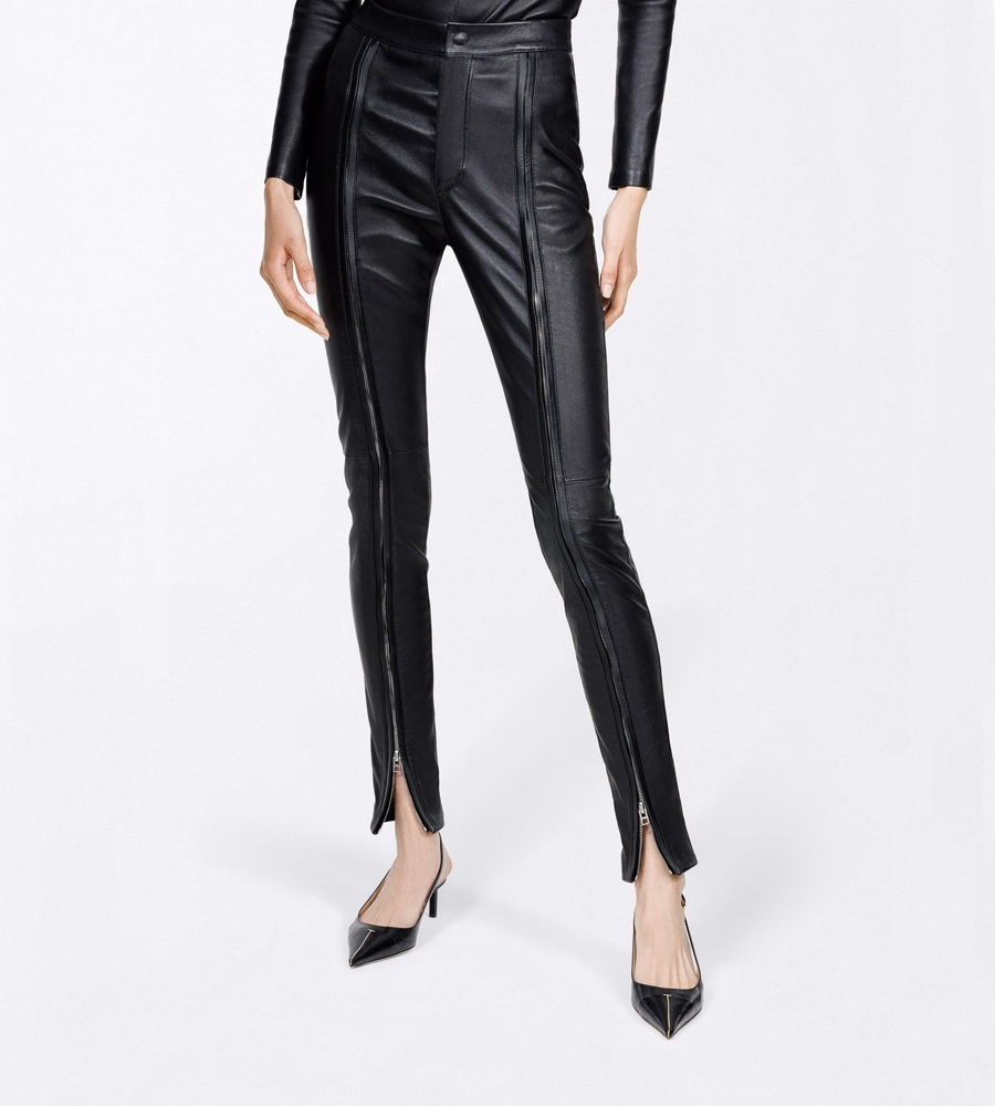 STRETCH NAPPA LEATHER SKINNY PANTS WITH ZIP DETAILS